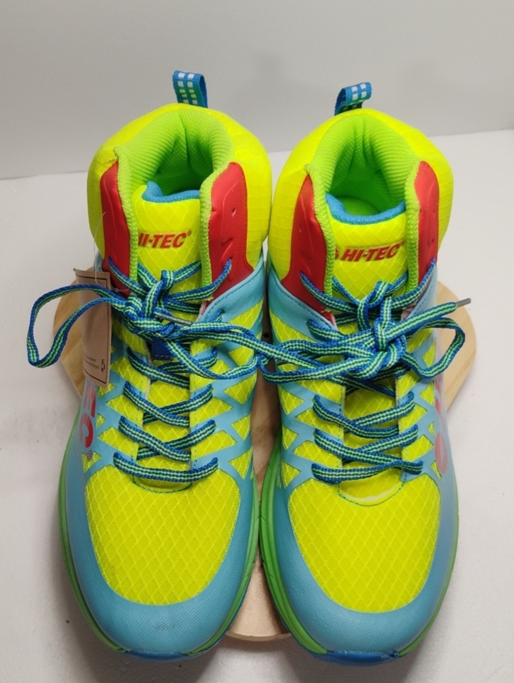 Hi-Tec Men Neon Yellow & Aqua High-Top Sneakers with Red Accents